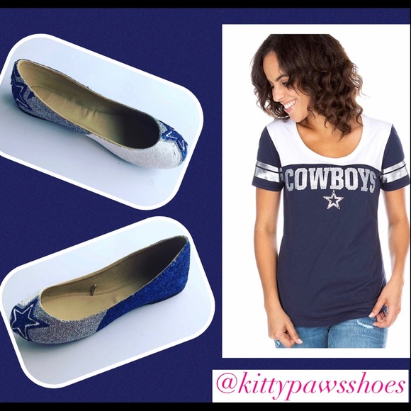 Kitty Paws Shoes Shoes - Women Dallas Cowboys Custom Glitter Ballet Flats